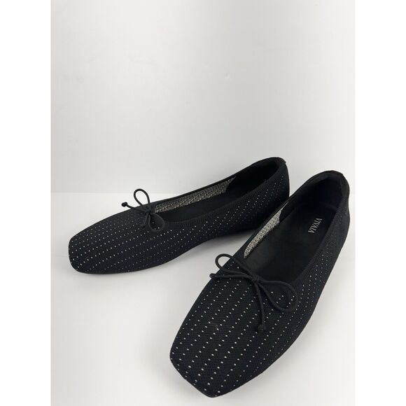 VIVAIA Shoes 42 Margaret Square Toe Bow Ballerina Flats Black Slip On Minimalist - Picture 4 of 7